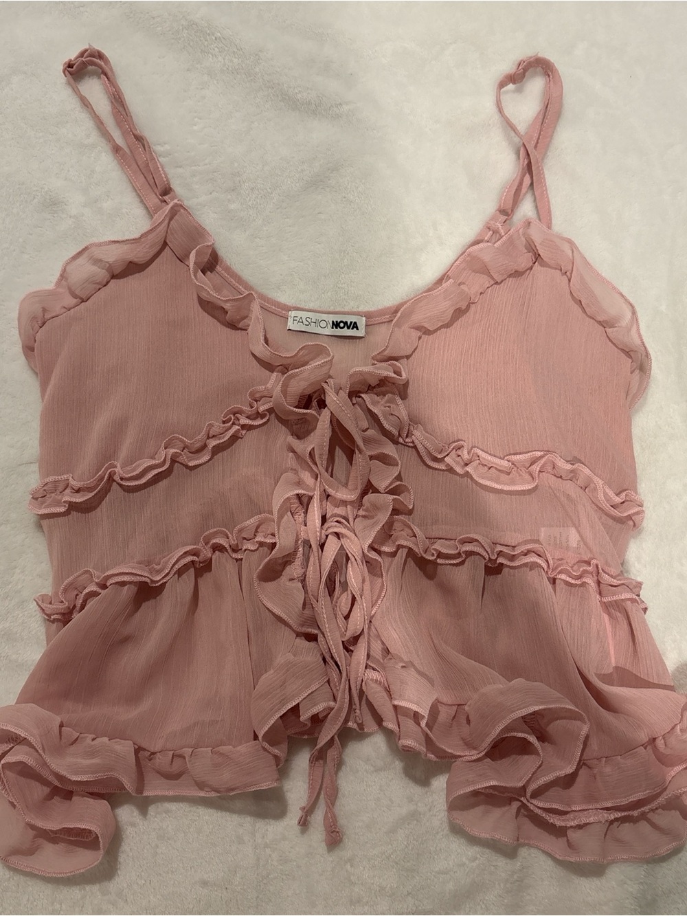 Fashion Nova Pink Ruffle Tie-Front Camisole
